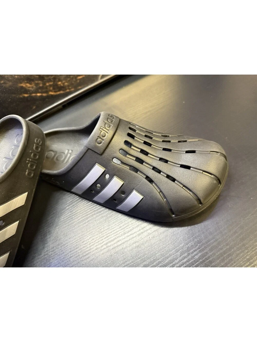 adidas Adilette Clog Black Silver Men’s 11 Women’s 12 Slip On Sandals